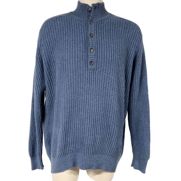 Mens Vintage Manrico Thick Cashmere Blue Ribbed Cashmere Sweater Size 58 - Picture 1 of 8